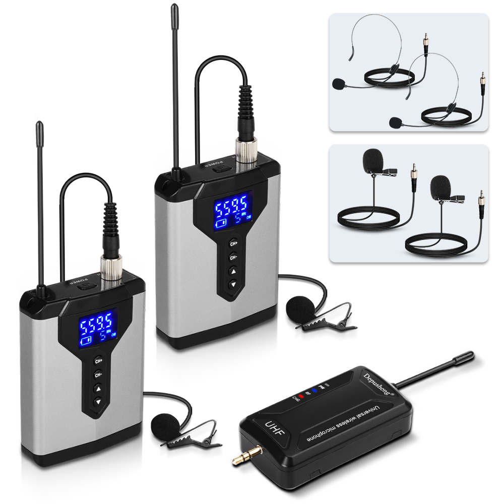 Depusheng Q72 3.5 Mm Wireless Lavalier Microphone System Lapel Mic Uhf 